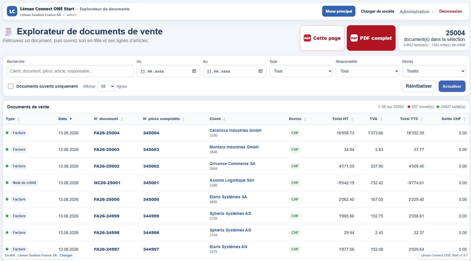 Explorateur de documents de vente