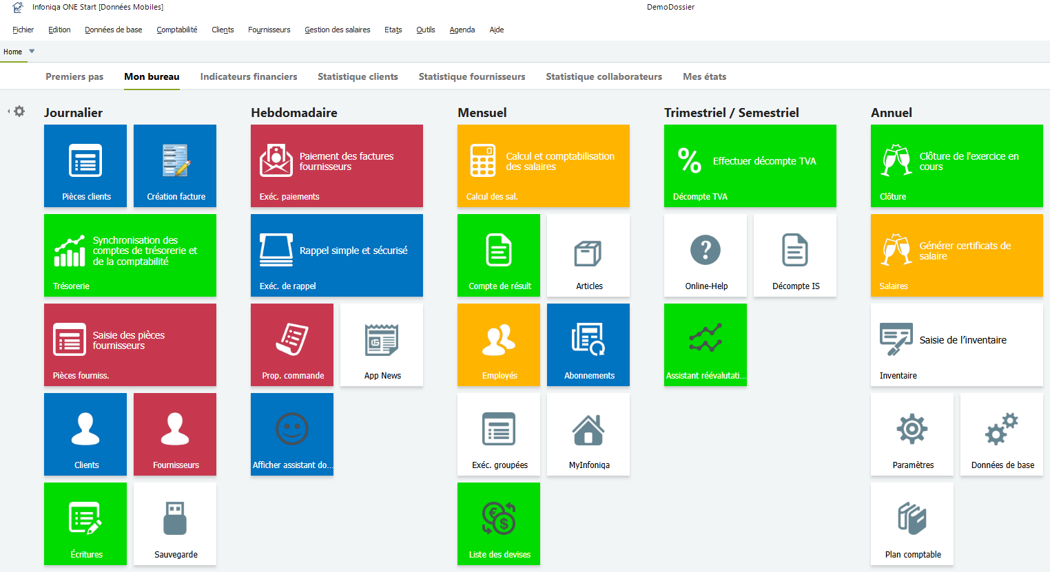 Tableau de bord du logiciel de comptabilité et facturation Infoniqa ONE Start